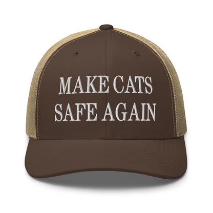 Make Cats Safe Again Embroidered Mesh Trucker Hat - Brown/ Khaki