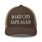 Make Cats Safe Again Embroidered Mesh Trucker Hat - Brown/ Khaki