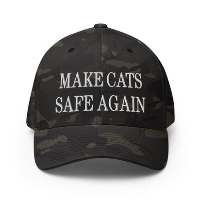 Make Cats Safe Again Embroidered Stretch Fit Baseball Hat - Multicam Black / S/M