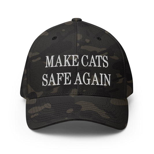 Make Cats Safe Again Embroidered Stretch Fit Baseball Hat - Multicam Black / S/M