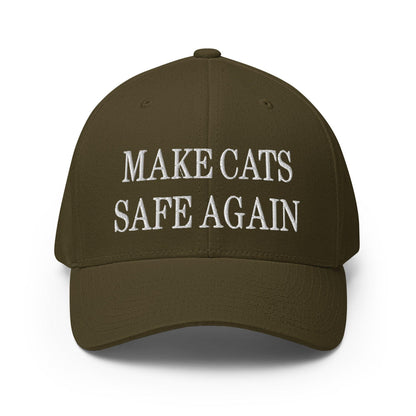 Make Cats Safe Again Embroidered Stretch Fit Baseball Hat - Olive / S/M