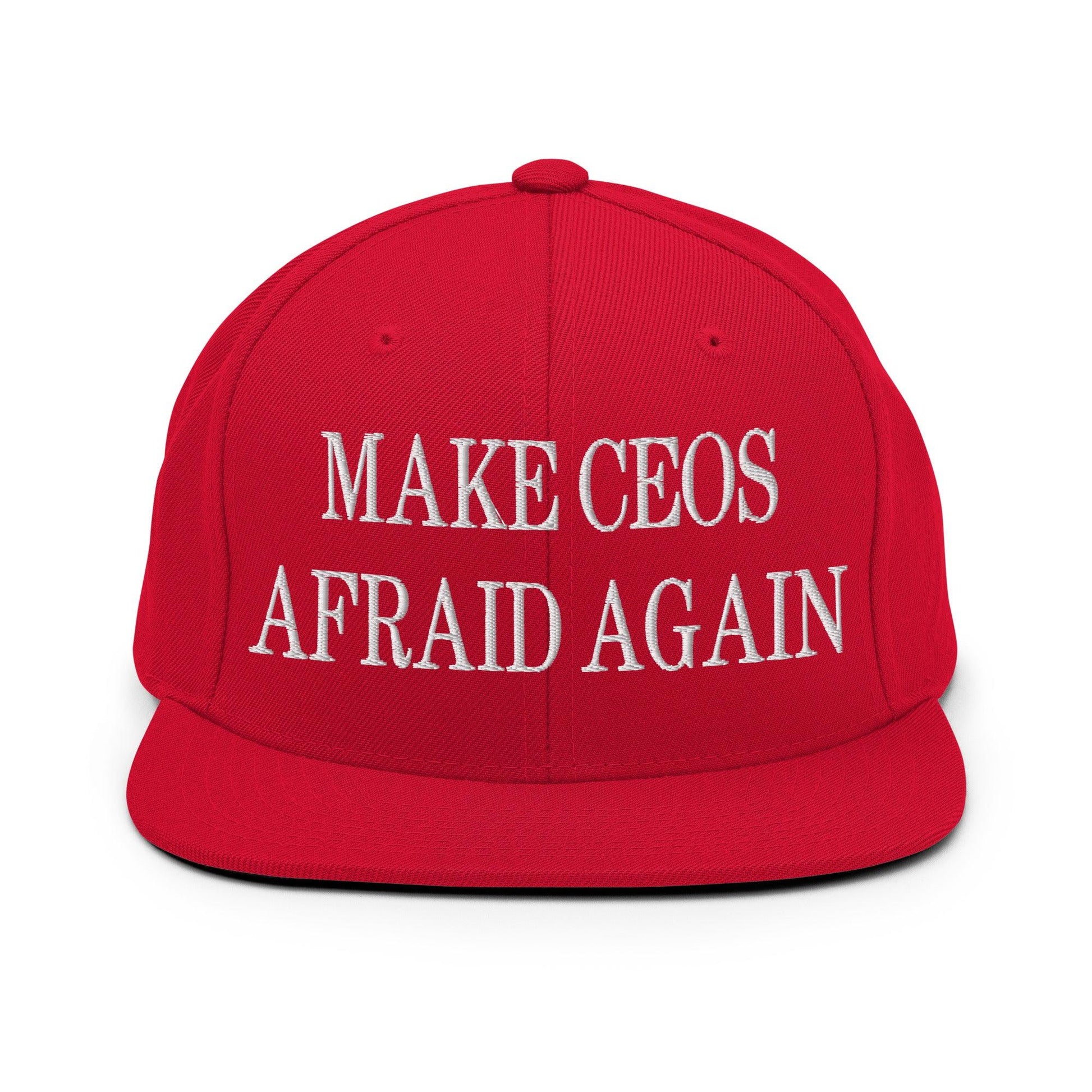 Make CEOs Afraid Again Embroidered Flat Bill Brim Snapback Hat - Red