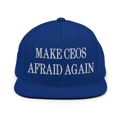 Make CEOs Afraid Again Embroidered Flat Bill Brim Snapback Hat - Royal Blue