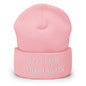 Make CEOs Afraid Again Embroidered Knit Cuffed Beanie - Baby Pink