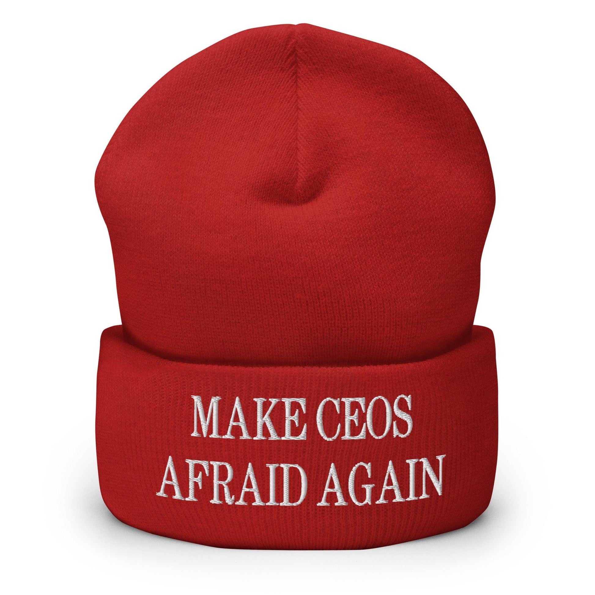 Make CEOs Afraid Again Embroidered Knit Cuffed Beanie - Red