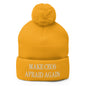 Make CEOs Afraid Again Embroidered Knit Pom Beanie - Gold