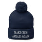 Make CEOs Afraid Again Embroidered Knit Pom Beanie - Navy