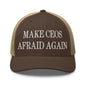 Make CEOs Afraid Again Embroidered Mesh Trucker Hat - Brown/ Khaki