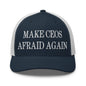 Make CEOs Afraid Again Embroidered Mesh Trucker Hat - Navy/ White
