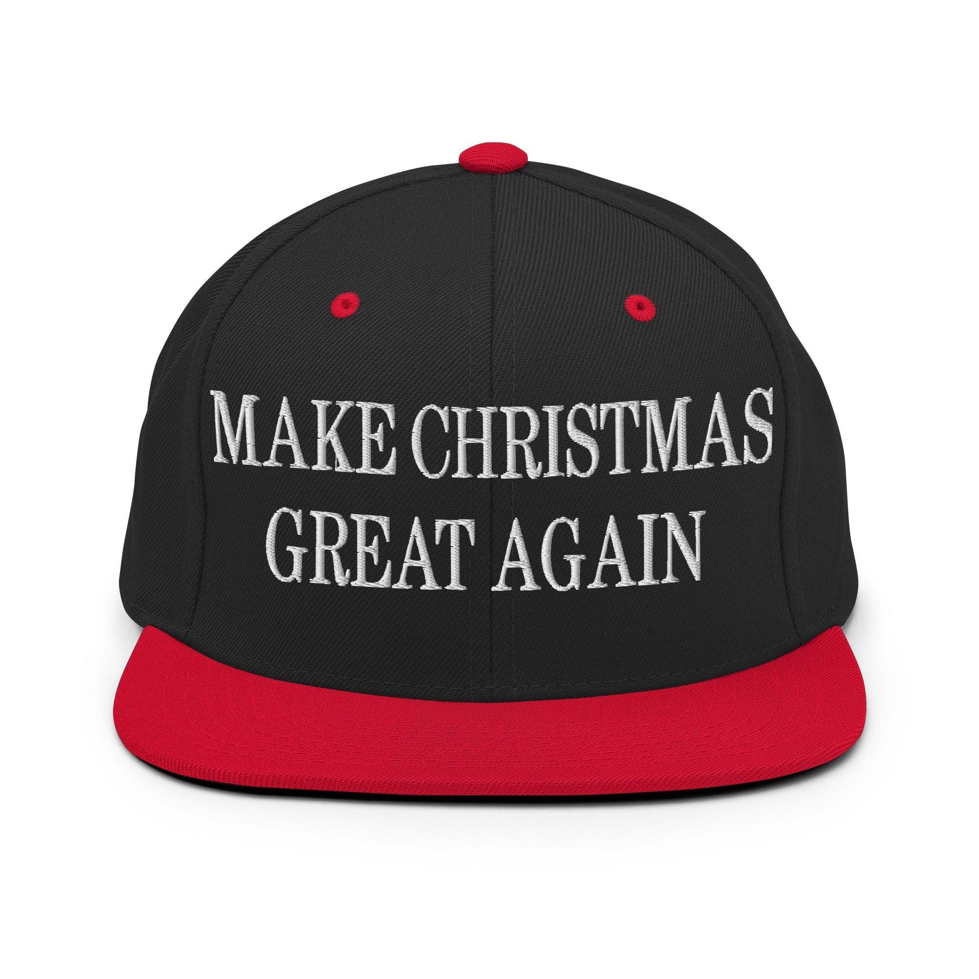 Make Christmas Great Again Embroidered Flat Bill Brim Snapback Hat - Black/ Red