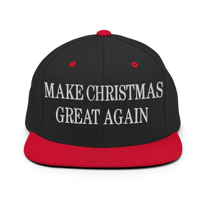 Make Christmas Great Again Embroidered Flat Bill Brim Snapback Hat - Black/ Red