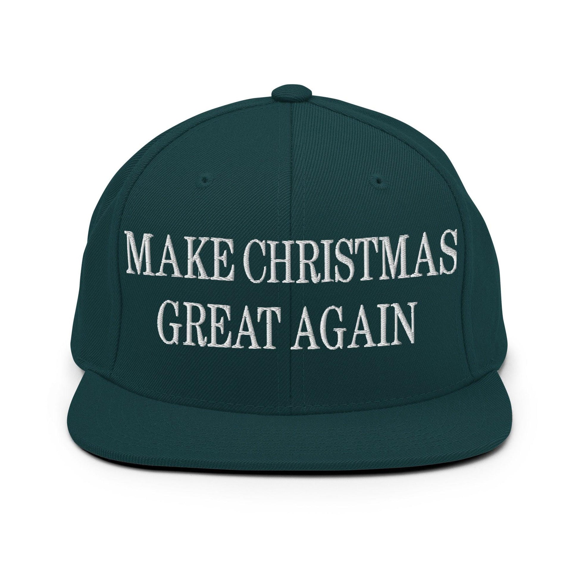 Make Christmas Great Again Embroidered Flat Bill Brim Snapback Hat - Spruce
