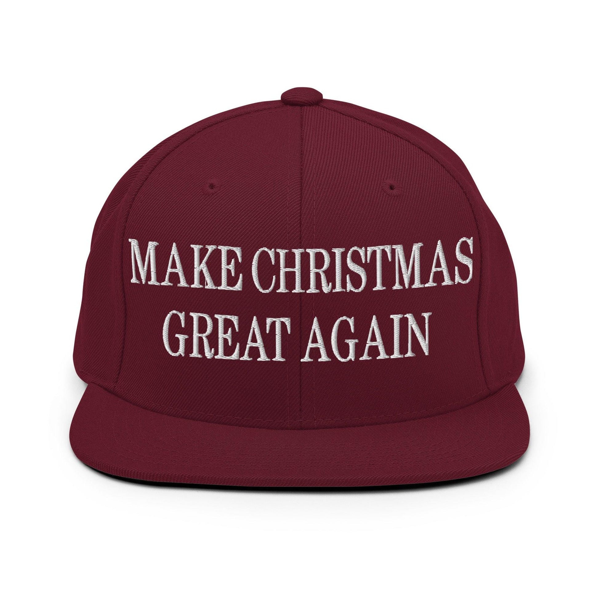 Make Christmas Great Again Embroidered Flat Bill Brim Snapback Hat - Maroon