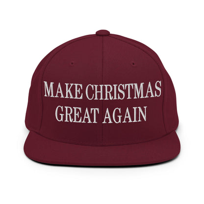Make Christmas Great Again Embroidered Flat Bill Brim Snapback Hat - Maroon