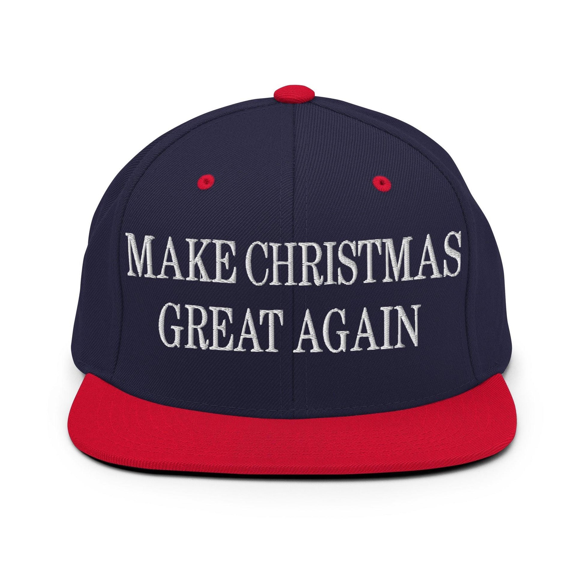 Make Christmas Great Again Embroidered Flat Bill Brim Snapback Hat - Navy/ Red