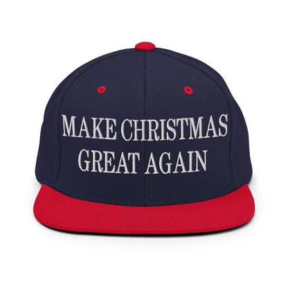 Make Christmas Great Again Embroidered Flat Bill Brim Snapback Hat - Navy/ Red