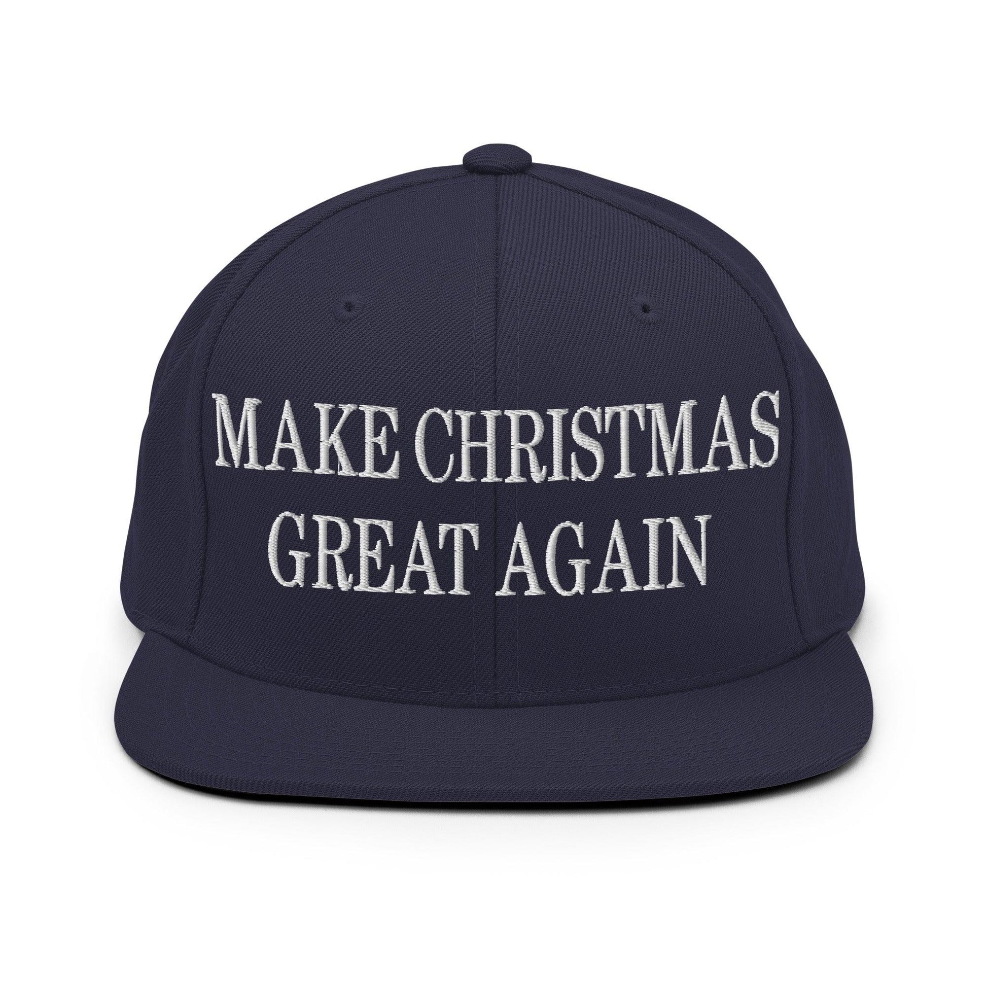 Make Christmas Great Again Embroidered Flat Bill Brim Snapback Hat - Navy