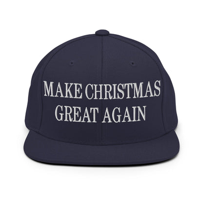 Make Christmas Great Again Embroidered Flat Bill Brim Snapback Hat - Navy