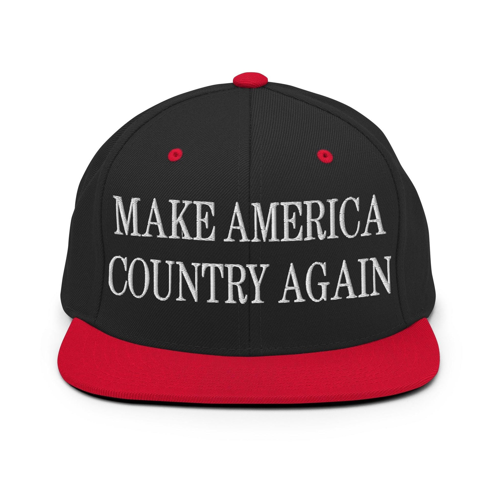 Make Us Country Again Embroidered Flat Bill Brim Snapback Hat - Black/ Red