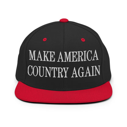 Make Us Country Again Embroidered Flat Bill Brim Snapback Hat - Black/ Red
