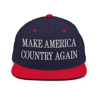 Make Us Country Again Embroidered Flat Bill Brim Snapback Hat - Navy/ Red