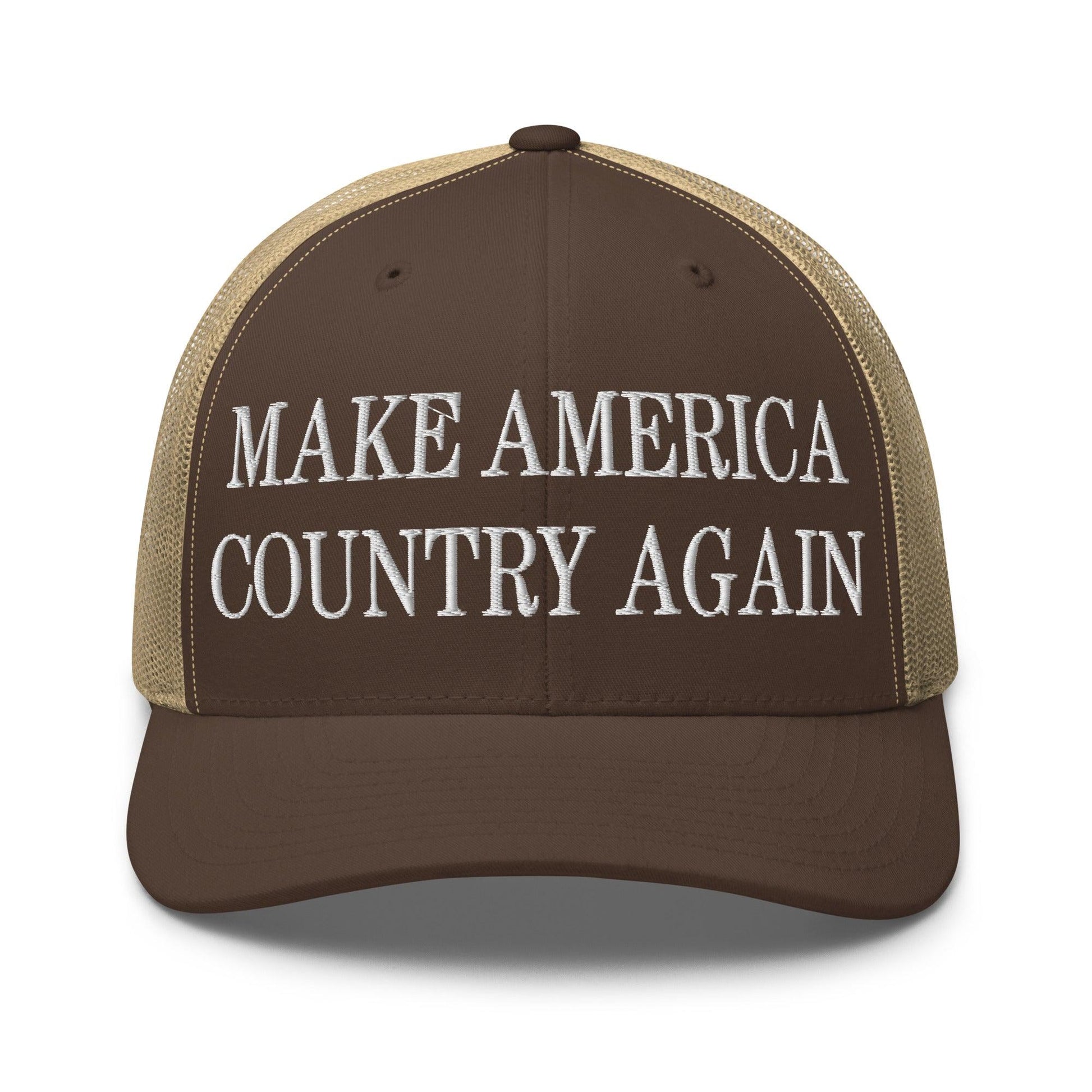 Make Us Country Again Embroidered Mesh Trucker Hat - Brown/ Khaki