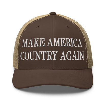 Make Us Country Again Embroidered Mesh Trucker Hat - Brown/ Khaki