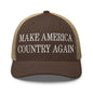 Make Us Country Again Embroidered Mesh Trucker Hat - Brown/ Khaki