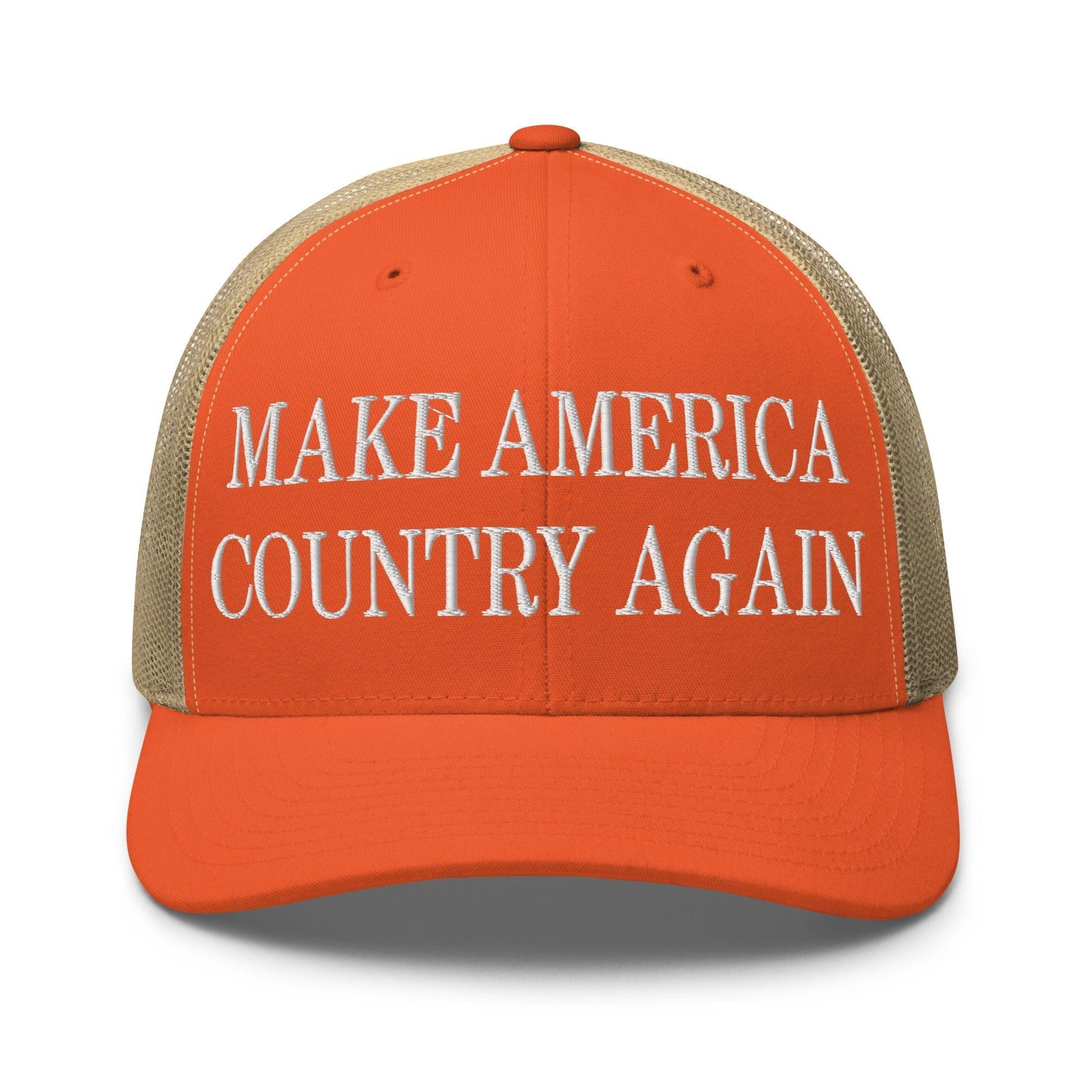 Make Us Country Again Embroidered Mesh Trucker Hat - Rustic Orange/ Khaki
