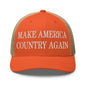 Make Us Country Again Embroidered Mesh Trucker Hat - Rustic Orange/ Khaki