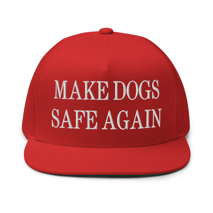 Make Dogs Safe Again Embroidered 5 Panel Flat Bill Brim Snapback Hat - Red