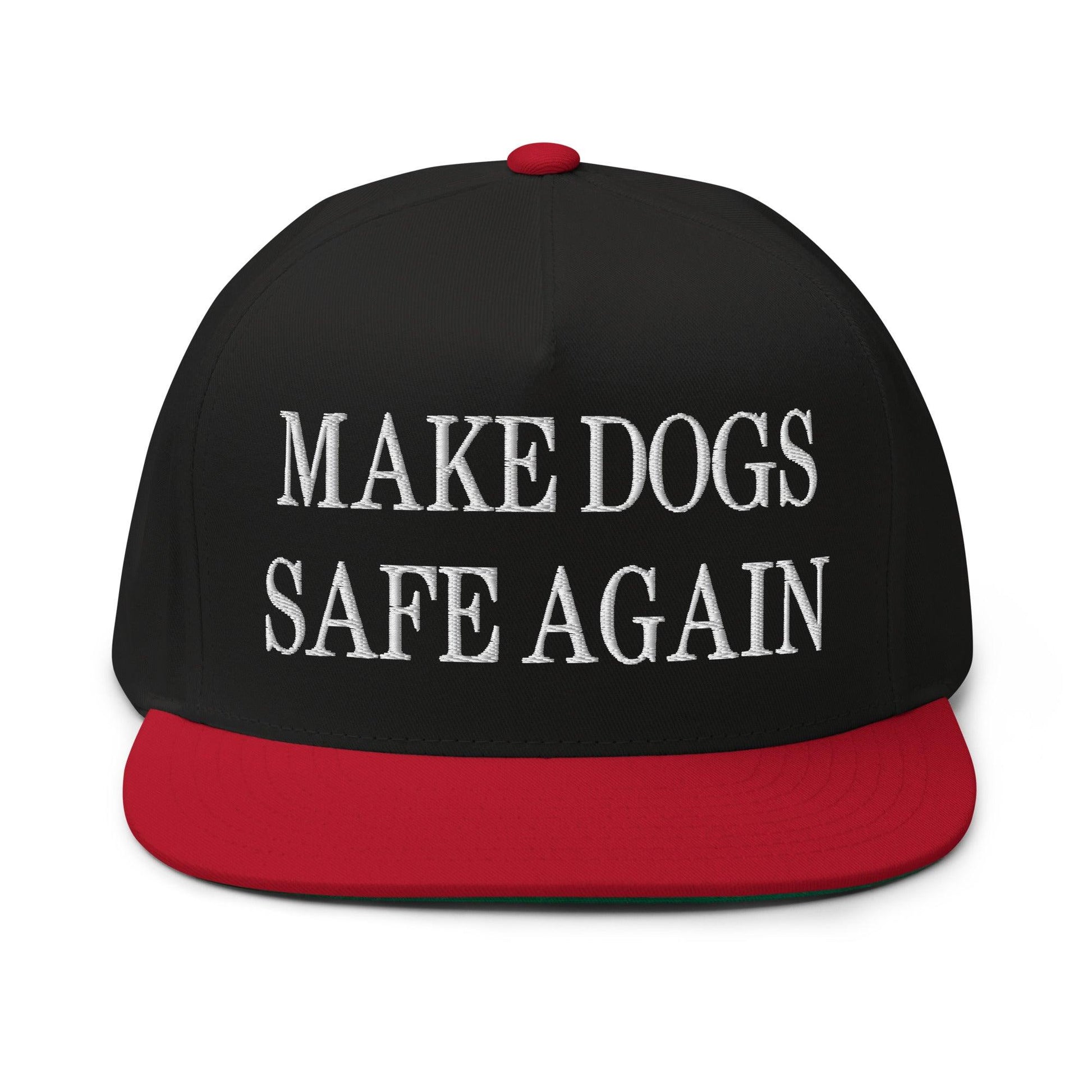 Make Dogs Safe Again Embroidered 5 Panel Flat Bill Brim Snapback Hat - Black/ Red