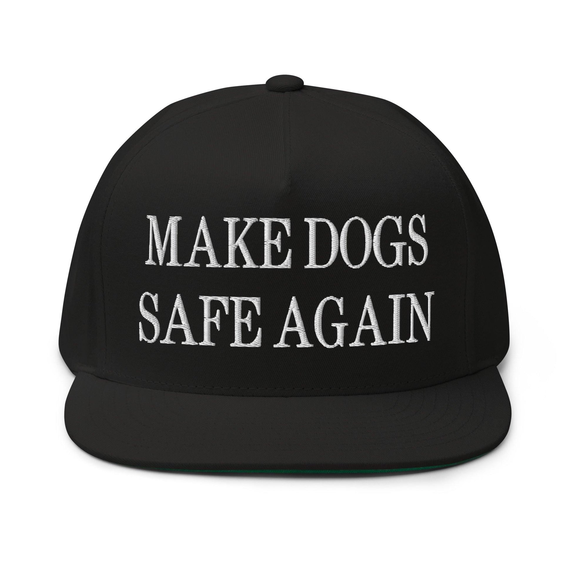 Make Dogs Safe Again Embroidered 5 Panel Flat Bill Brim Snapback Hat - Black