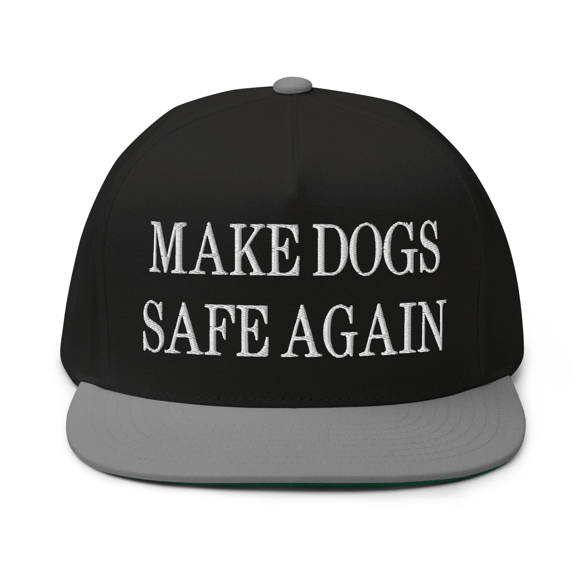 Make Dogs Safe Again Embroidered 5 Panel Flat Bill Brim Snapback Hat - Black/ Grey