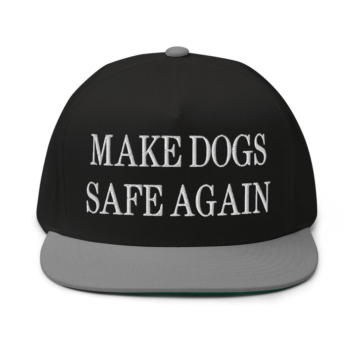 Make Dogs Safe Again Embroidered 5 Panel Flat Bill Brim Snapback Hat - Black/ Grey