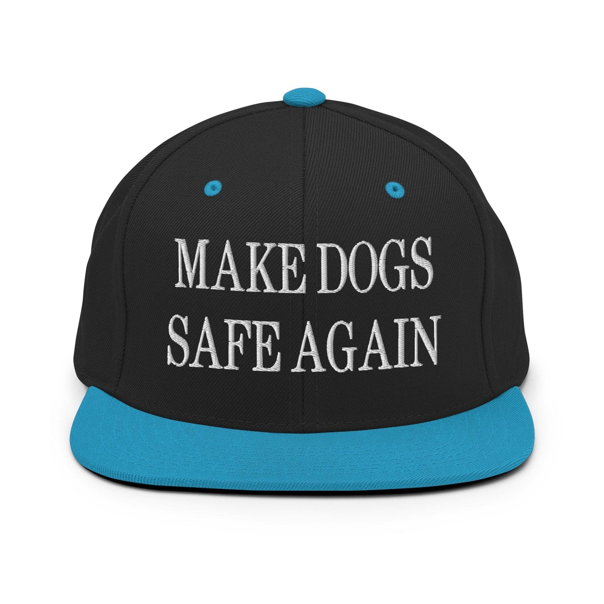 Make Dogs Safe Again Embroidered Flat Bill Brim Snapback Hat - Black/ Teal