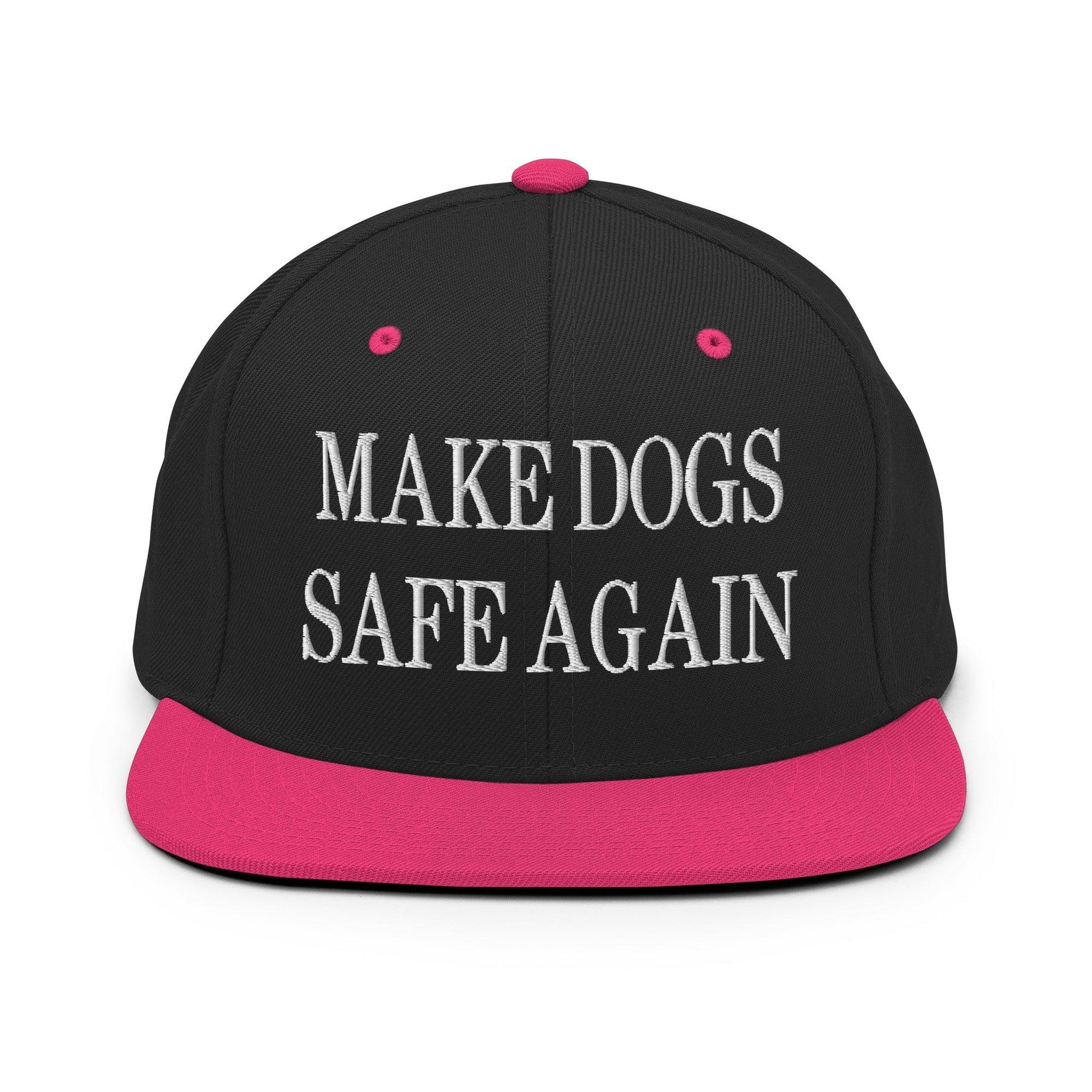Make Dogs Safe Again Embroidered Flat Bill Brim Snapback Hat - Black/ Neon Pink