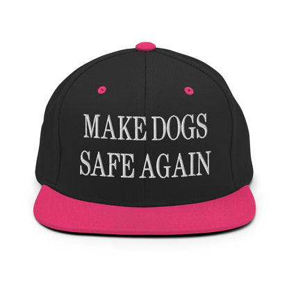 Make Dogs Safe Again Embroidered Flat Bill Brim Snapback Hat - Black/ Neon Pink