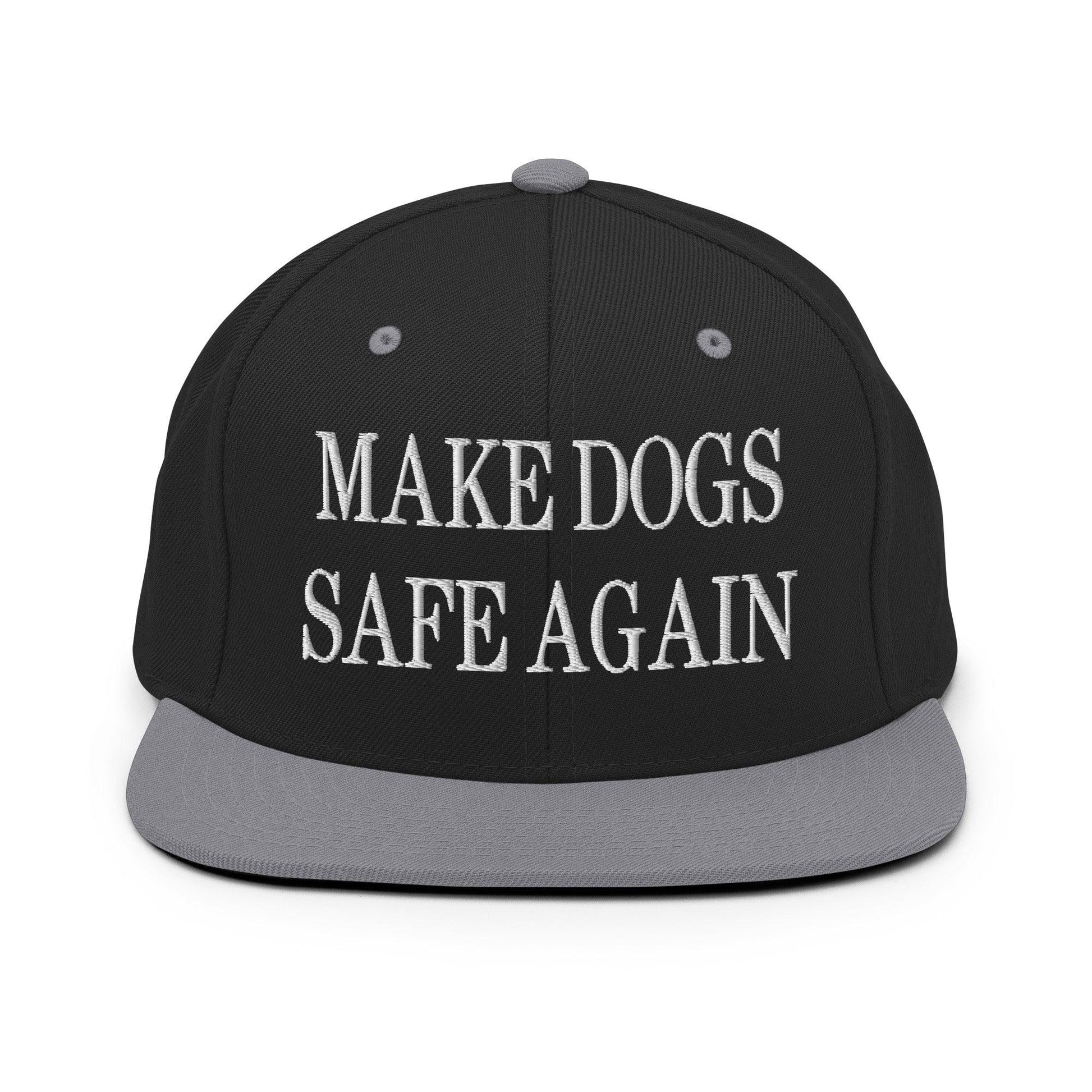 Make Dogs Safe Again Embroidered Flat Bill Brim Snapback Hat - Black/ Silver