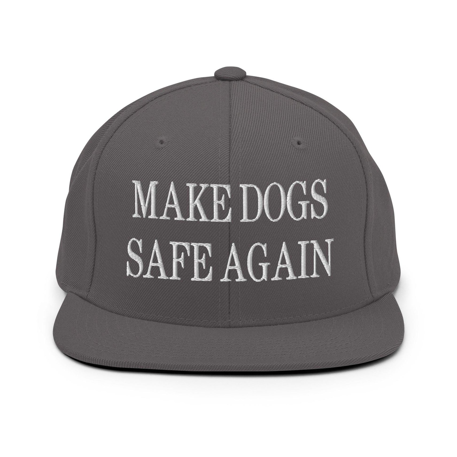 Make Dogs Safe Again Embroidered Flat Bill Brim Snapback Hat - Dark Grey