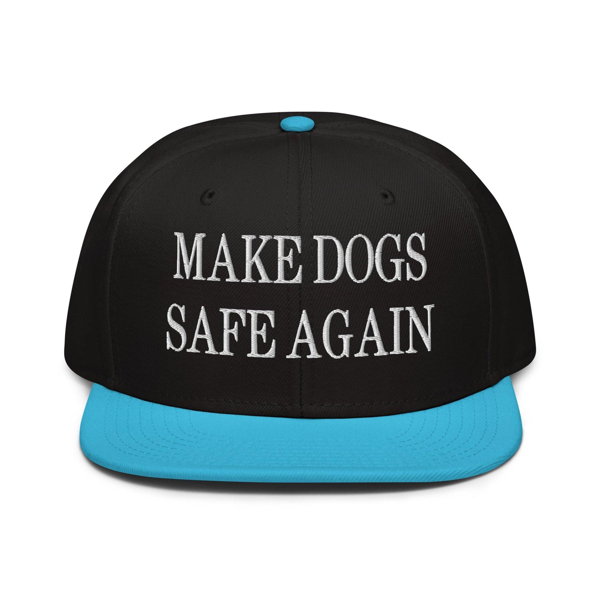 Make Dogs Safe Again Embroidered Flat Brim Bill Snapback Hat - Aqua blue / Black