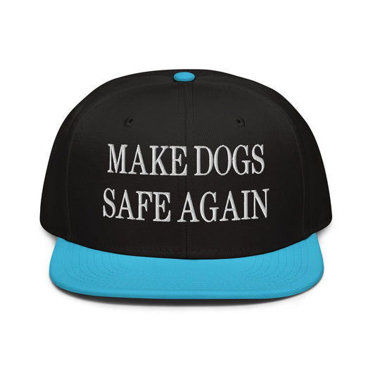 Make Dogs Safe Again Embroidered Flat Brim Bill Snapback Hat - Aqua blue / Black / Black