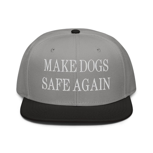 Make Dogs Safe Again Embroidered Flat Brim Bill Snapback Hat - Black / Gray / Gray