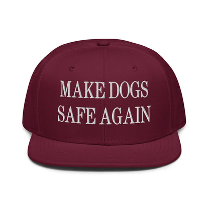 Make Dogs Safe Again Embroidered Flat Brim Bill Snapback Hat - Burgundy maroon