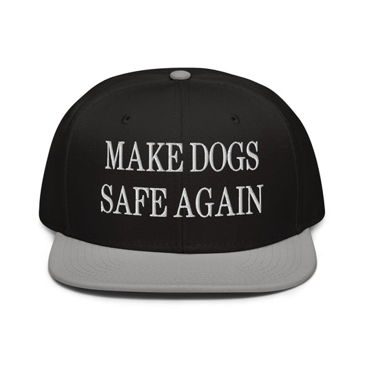 Make Dogs Safe Again Embroidered Flat Brim Bill Snapback Hat - Gray / Black / Black