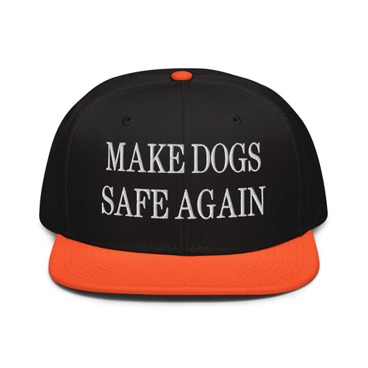 Make Dogs Safe Again Embroidered Flat Brim Bill Snapback Hat - Orange / Black / Black