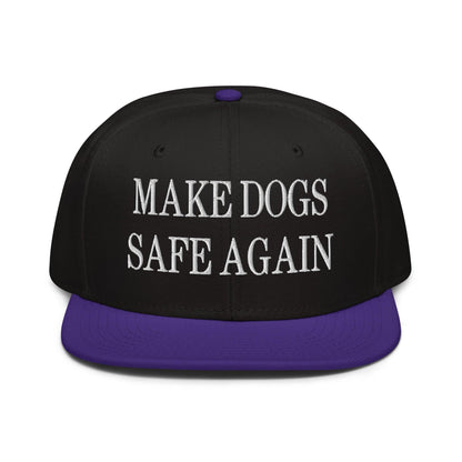 Make Dogs Safe Again Embroidered Flat Brim Bill Snapback Hat - Purple / Black