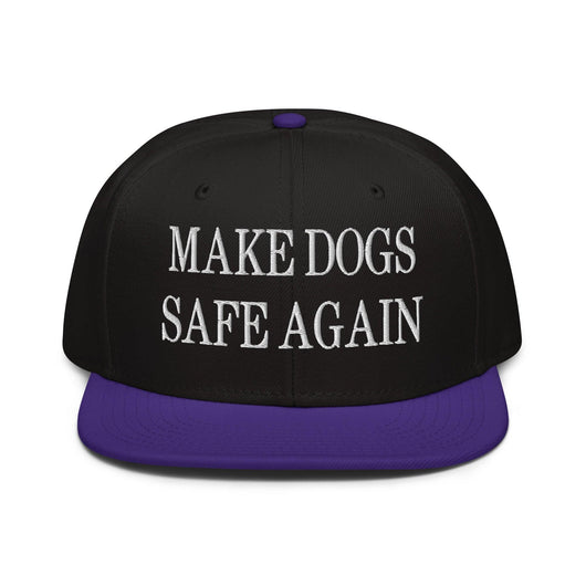 Make Dogs Safe Again Embroidered Flat Brim Bill Snapback Hat - Purple / Black / Black