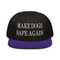 Make Dogs Safe Again Embroidered Flat Brim Bill Snapback Hat - Purple / Black