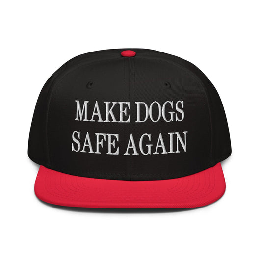 Make Dogs Safe Again Embroidered Flat Brim Bill Snapback Hat - Red / Black / Black